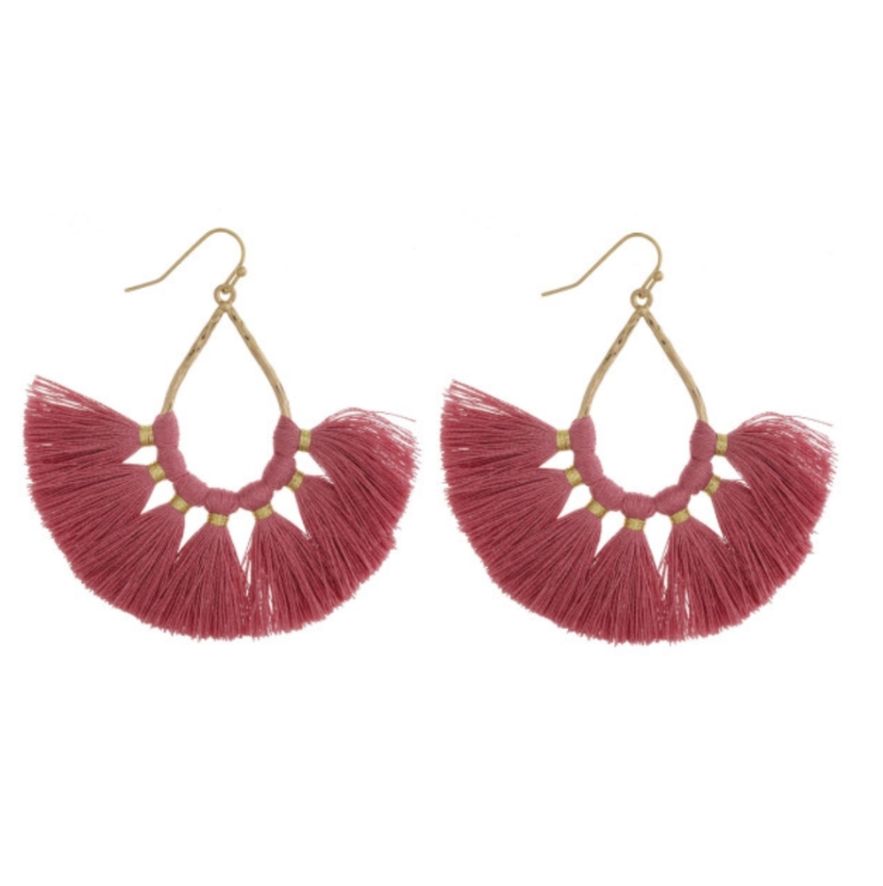 Dusty pink fan tassel earrings